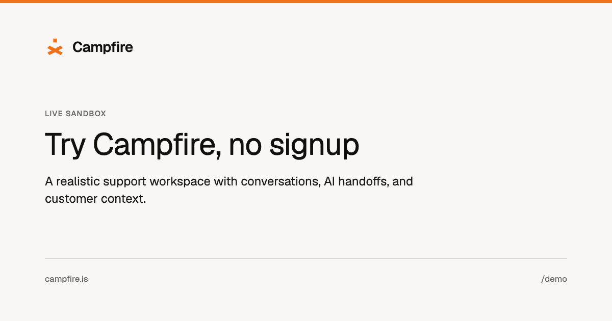 Campfire live sandbox preview card for /demo